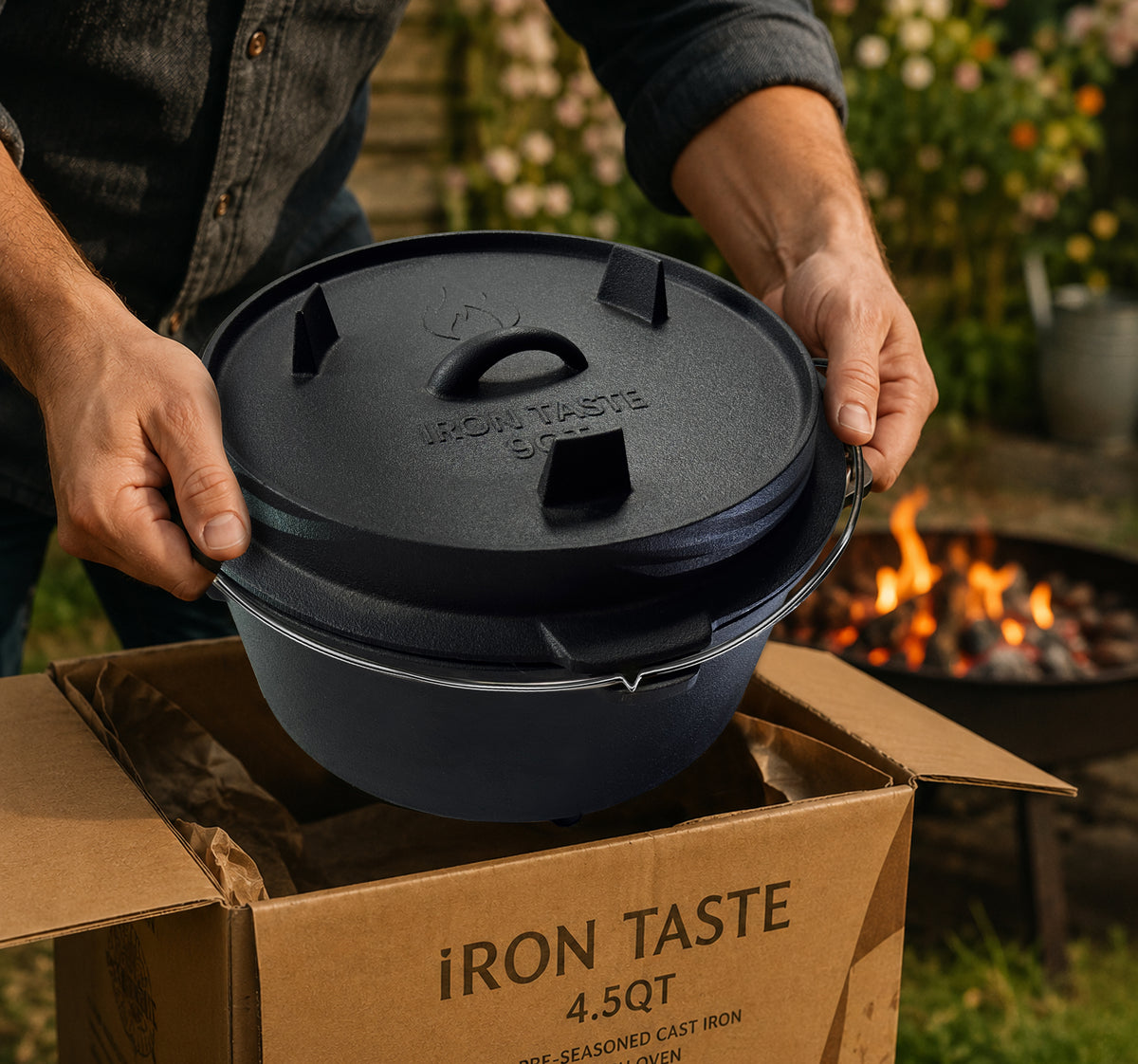 Iron Taste dutch oven cooking over fire